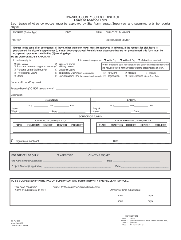 Leave of Absence Form so Per 025