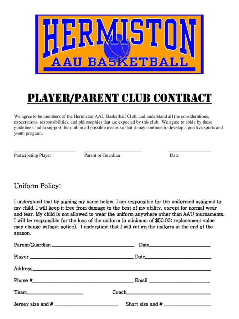 Travel Player &amp;amp; Parent AgreementWeston Basketball  Form