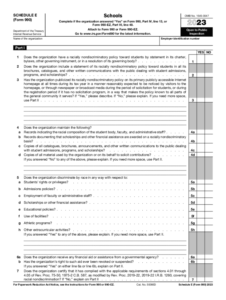  Schedule E Form 990 Schools 2023-2024