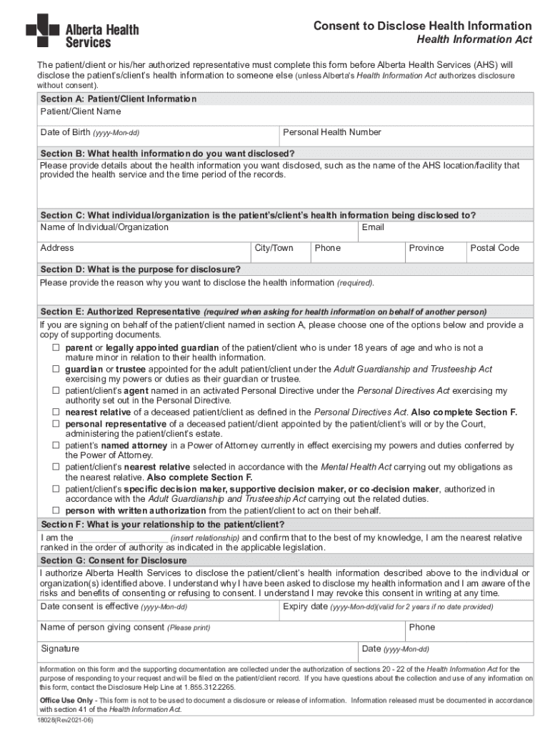  the Patientclient or Hisher Authorized Representative Must Complete This Form Before Alberta Health Services AHS Will 2021-2024