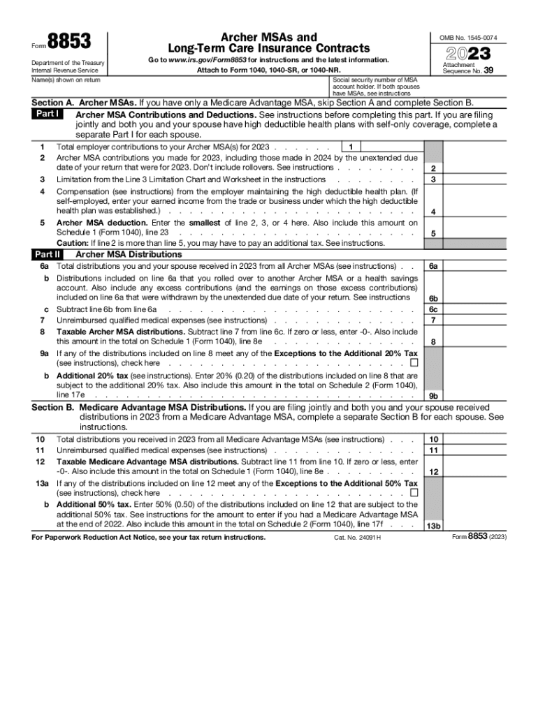  About Form 8853, Archer MSAs and Long Term Care 2023-2024