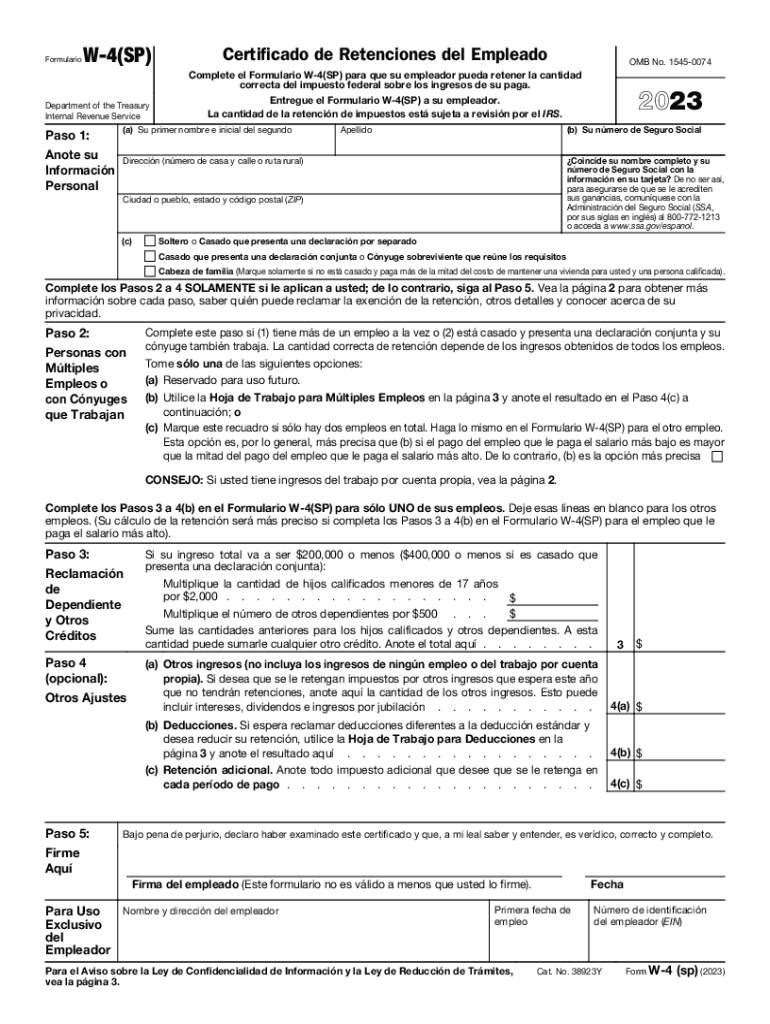  Form W 4 SP Certificado De Exencion De La Retencion 2023-2024