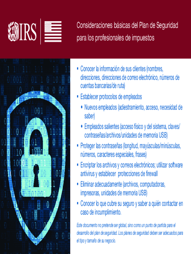  Publication 5417 SP Rev 4 Basic Security Plan Considerations for Tax Professionals Spanish Version 2023-2024