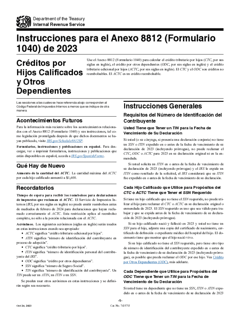  Anexo 8812 Del IRS Formulario De Crdito Tributario Por Hijos 2023-2024