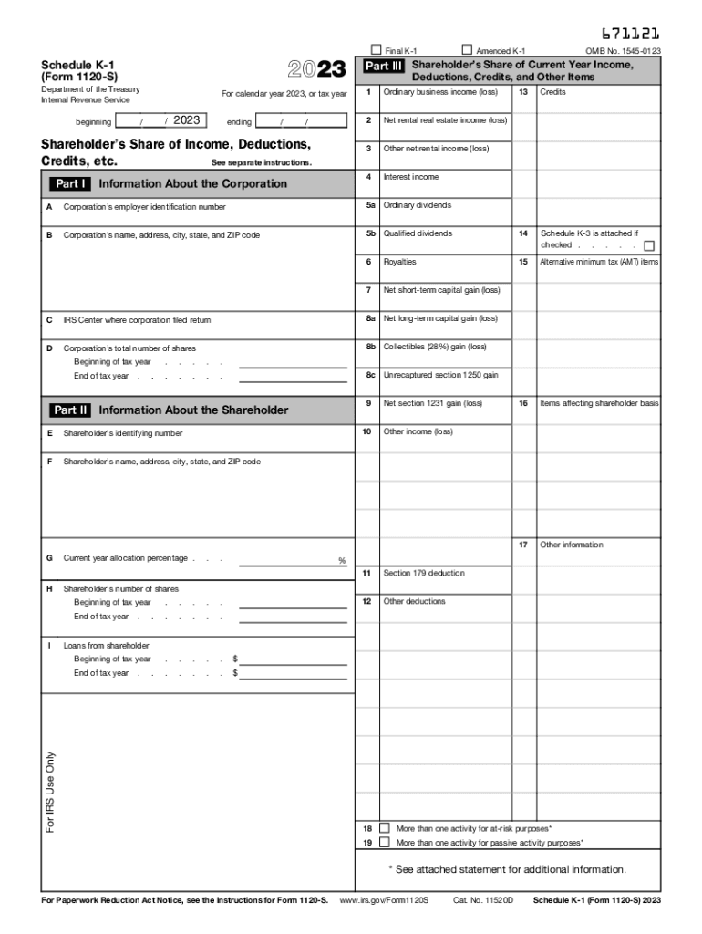  Schedule K 1 Form 1120 S Shareholder&#039;s Share of 2022