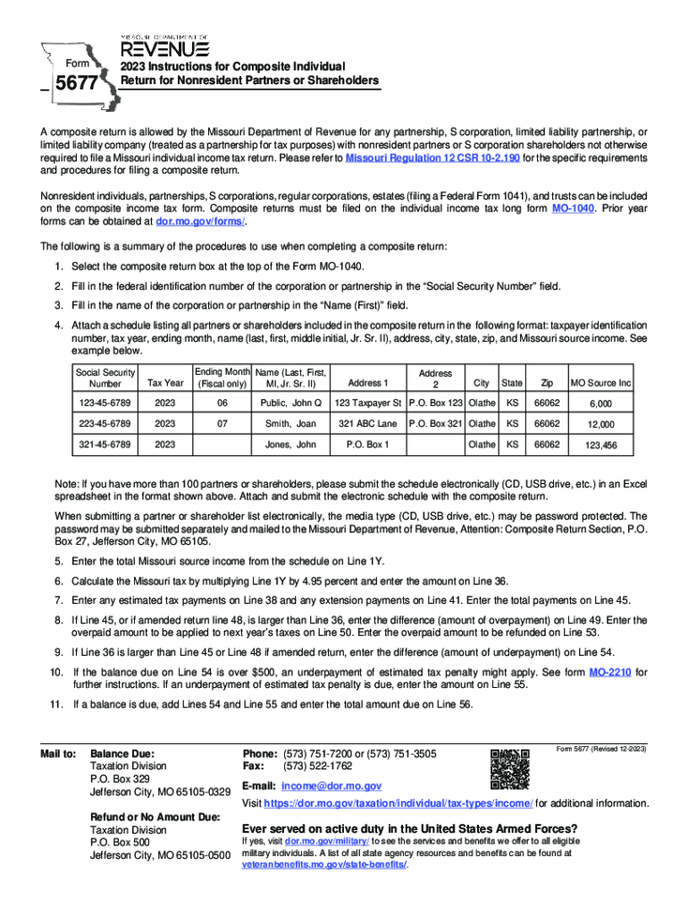 Form 5677 Instructions for Composite Individual Return for Nonresident Partners or Shareholders