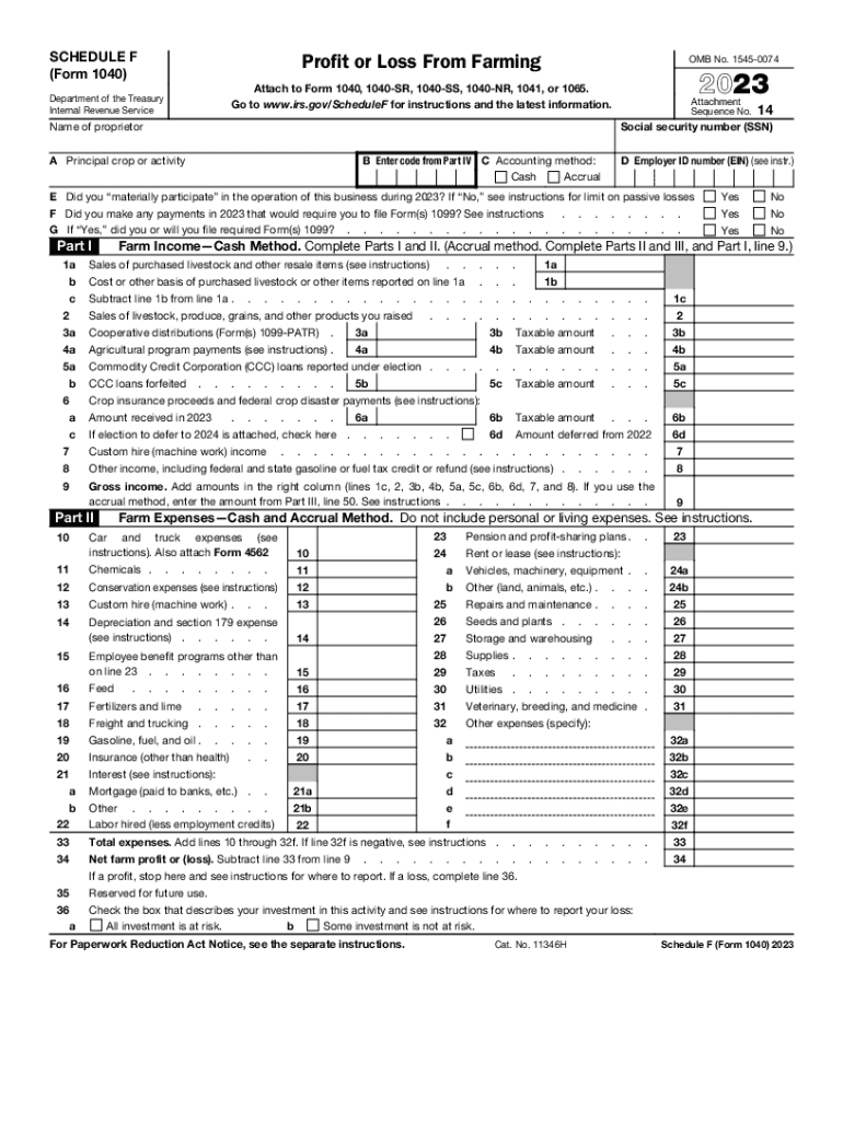  Schedule F Form 1 Profit or Loss from Farming 2022-2024