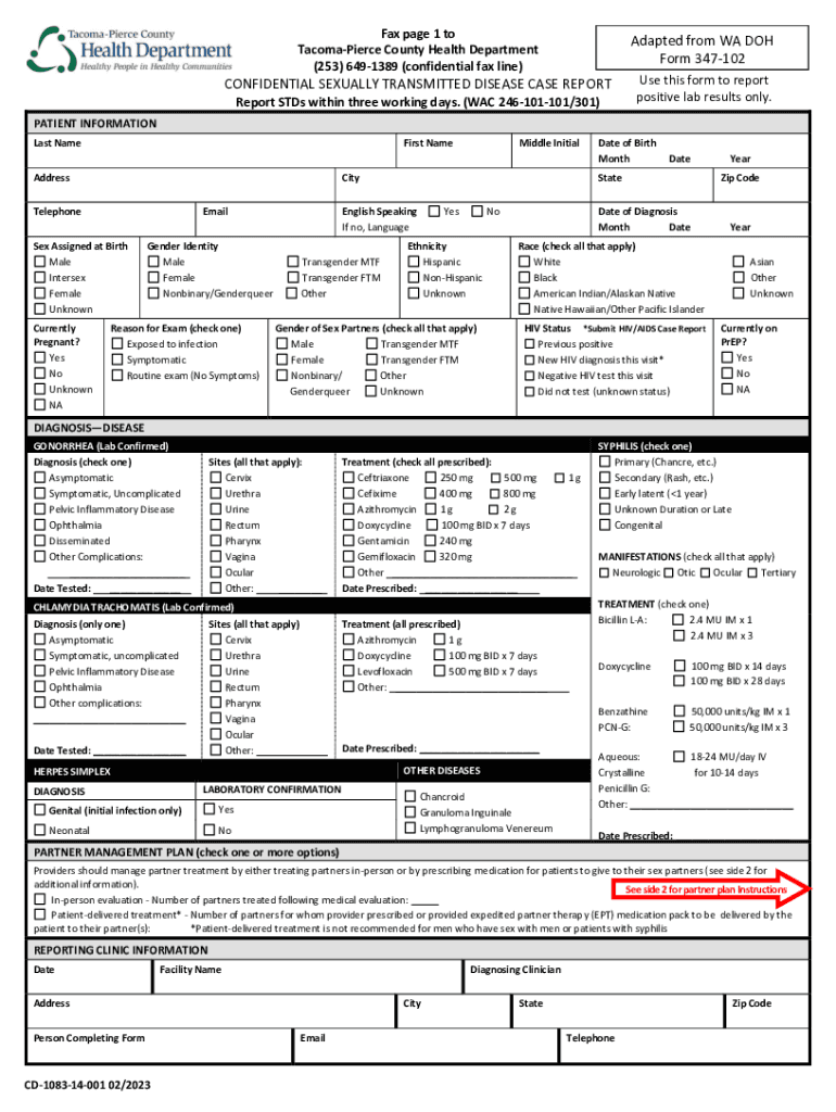 Case ReportsWashington State Department of Health  Form