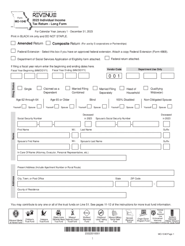  MO 10402023 Individual Income Tax Return Long Form 2023-2024