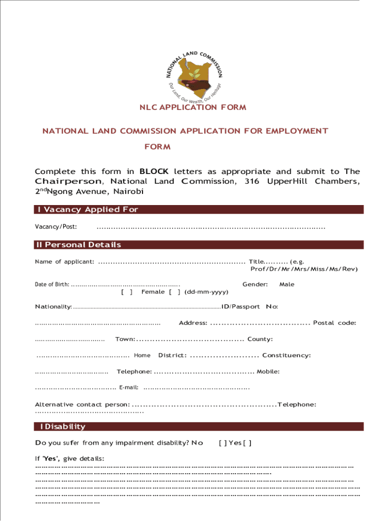 National Land Commission Application Form Fill Out and