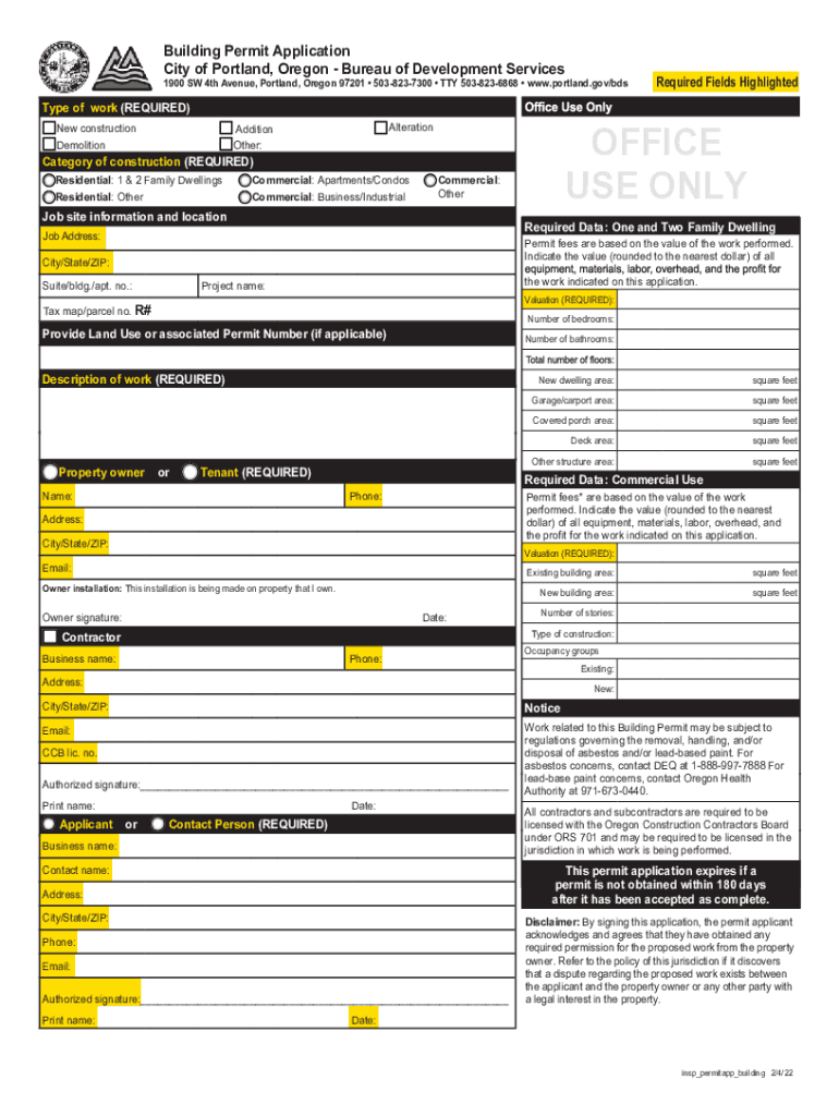 Permits and Inspections Applications  Form