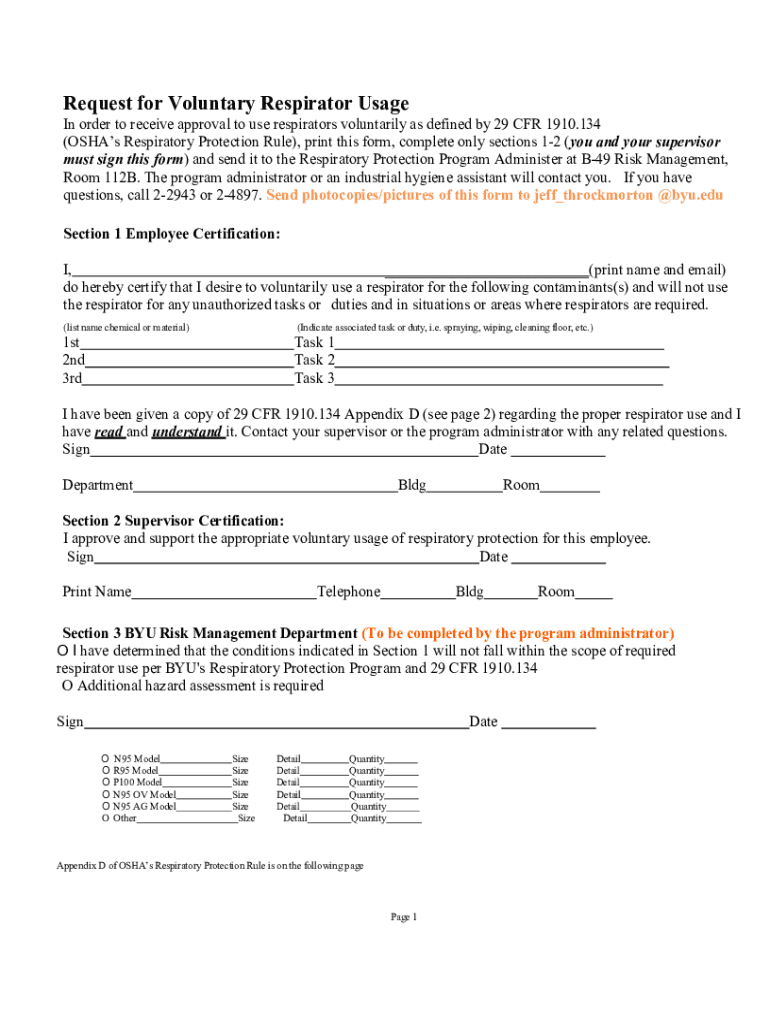 Request for Voluntary Respirator Usage  Form