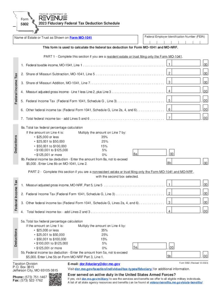 Form Fiduciary Federal Tax Deduction Schedule 5802