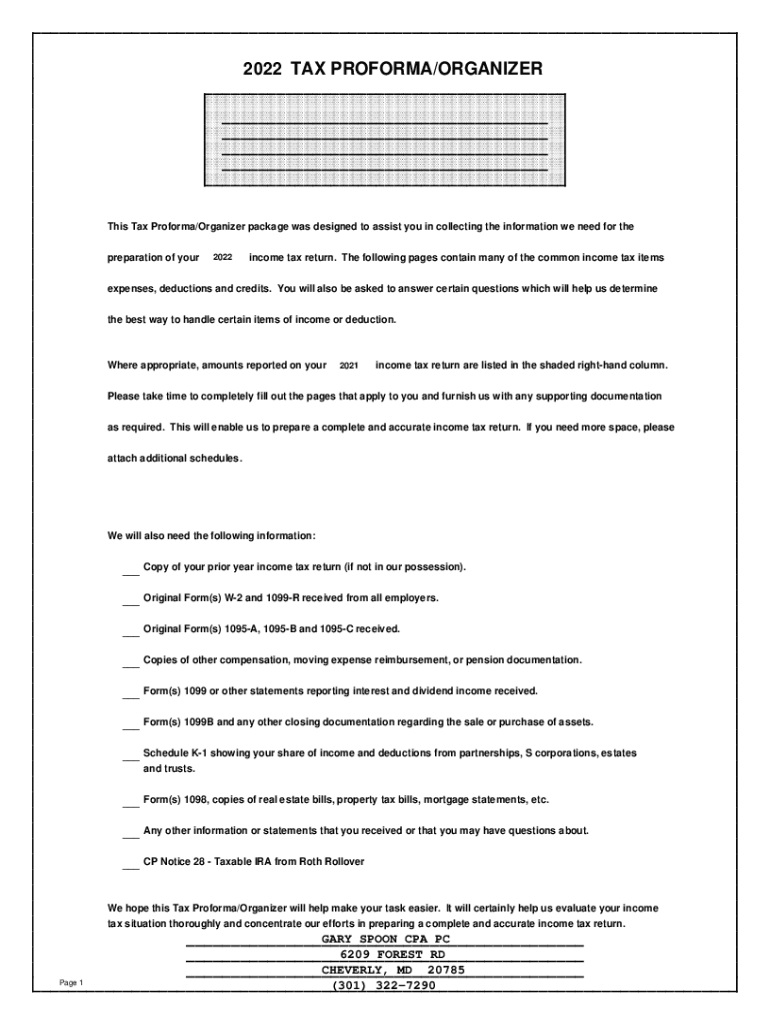 Tax Organizer Forms