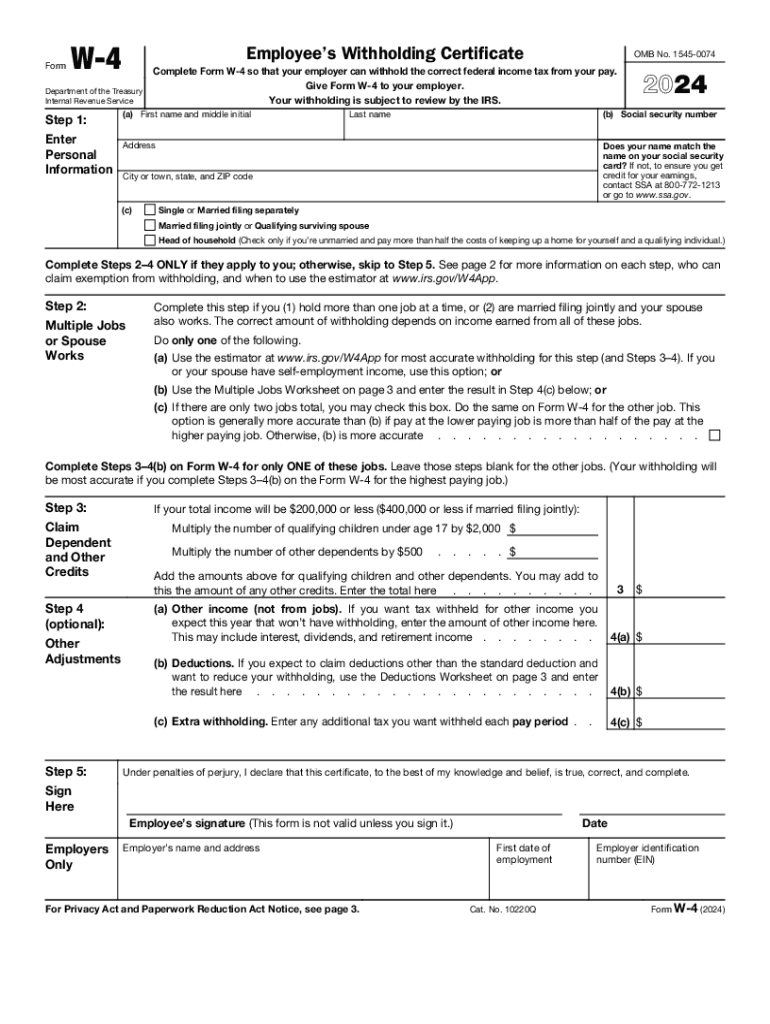  Form W 4 Employee&#039;s Withholding Certificate 2024