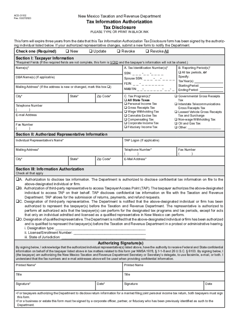  New Mexico Form ACD 31102 Tax Information 2020