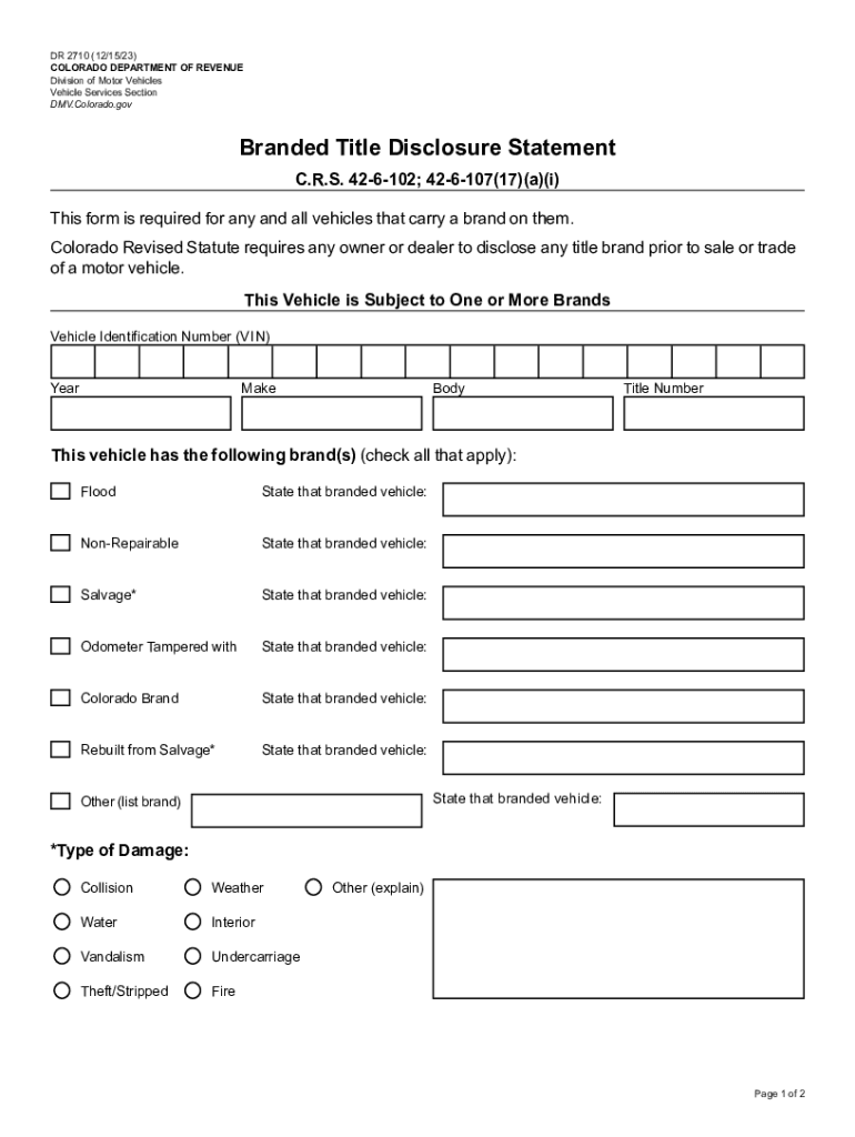  DR 2710 Branded Title Disclosure Statement If You Are Using a Screen Reader or Other Assistive Technology, Please Note that Colo 2014