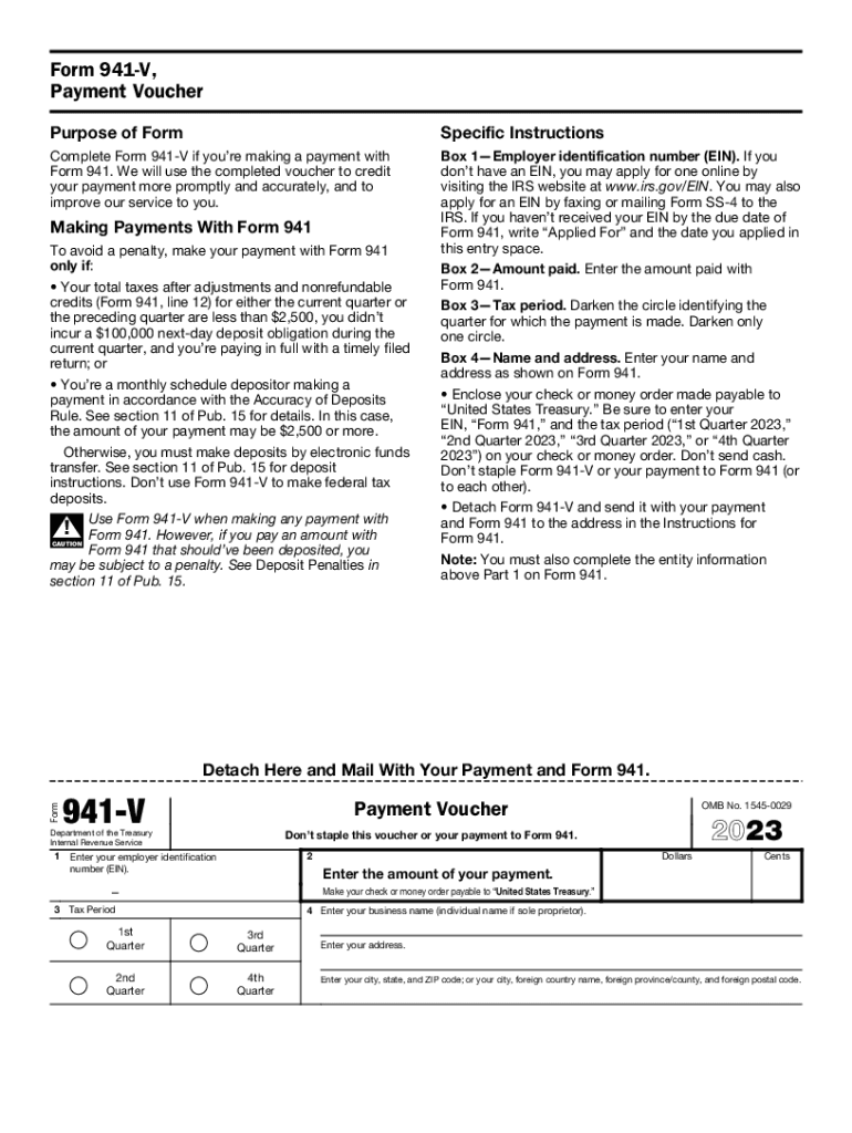  Form 941 V Payment Voucher for Paying Balance Due 2022