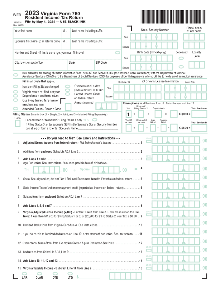  Virginia Resident Form 760 Individual Income Tax Return Individual Income Tax Return 2021