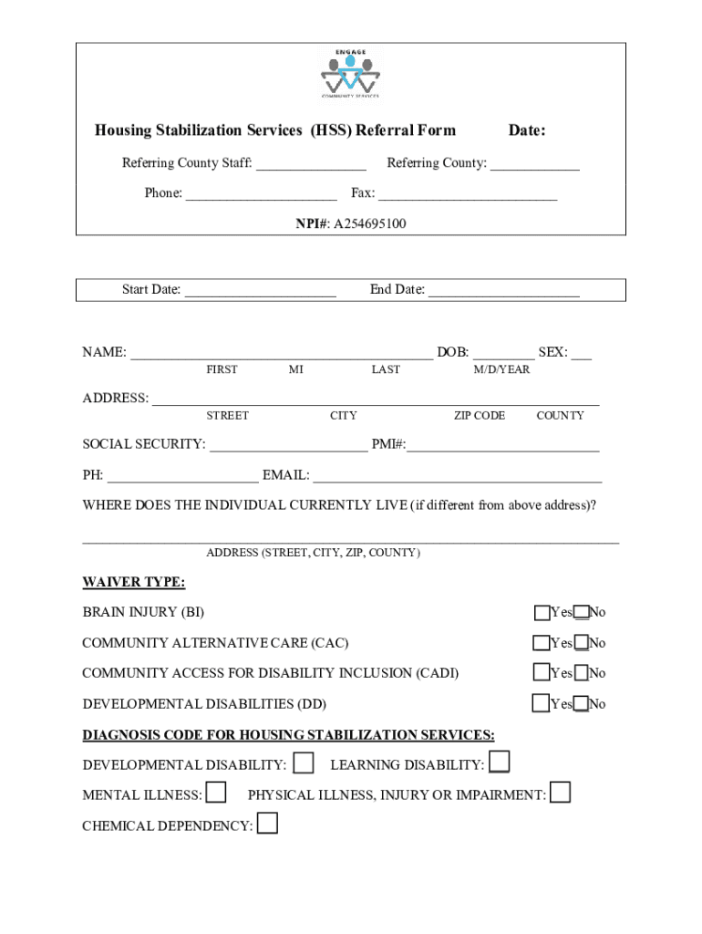Housing Stabilization Services HSS Referral Form Date