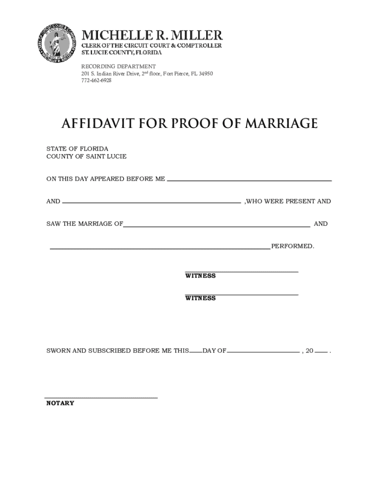 Affidavit for Proof of Marriage  Form