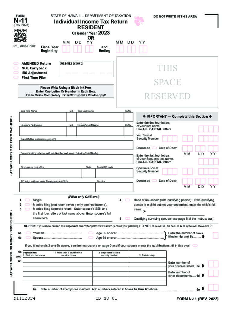  N 11, Rev , Individual Income Tax Return Resident Forms 2023-2024