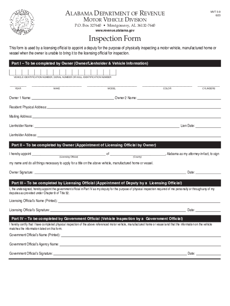 Fillable Vehicle Inspection Form ALABAMA DEPARTMENT 2023-2024