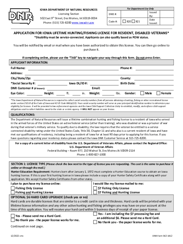 Application for Iowa Annual HuntingFishing License for  Form