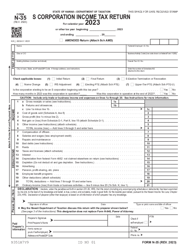  Form N 35, Rev , S Corporation Income Tax Return Forms Fillable 2023-2024