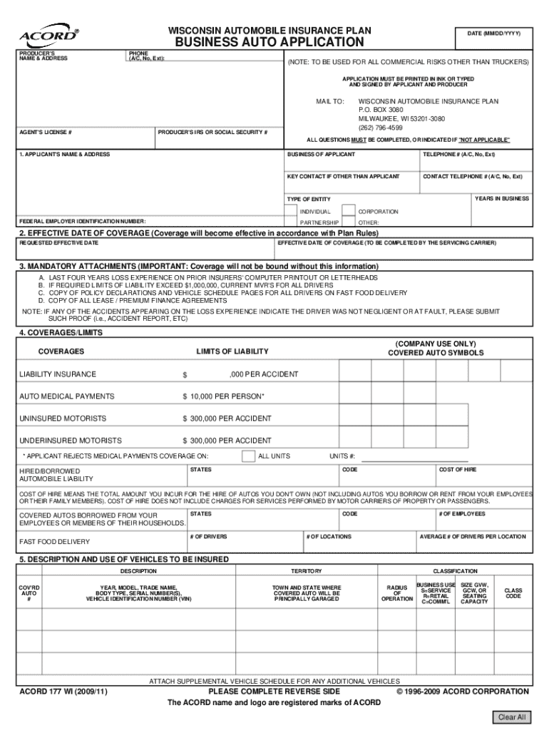  Wisconsin Business Auto Application 2009-2026