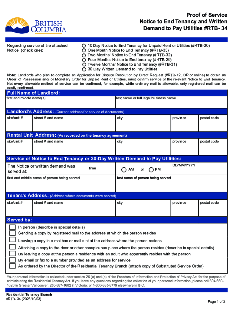  Notice to End Tenancy for Unpaid Rent or Utilities Form RTB 30 2023-2024