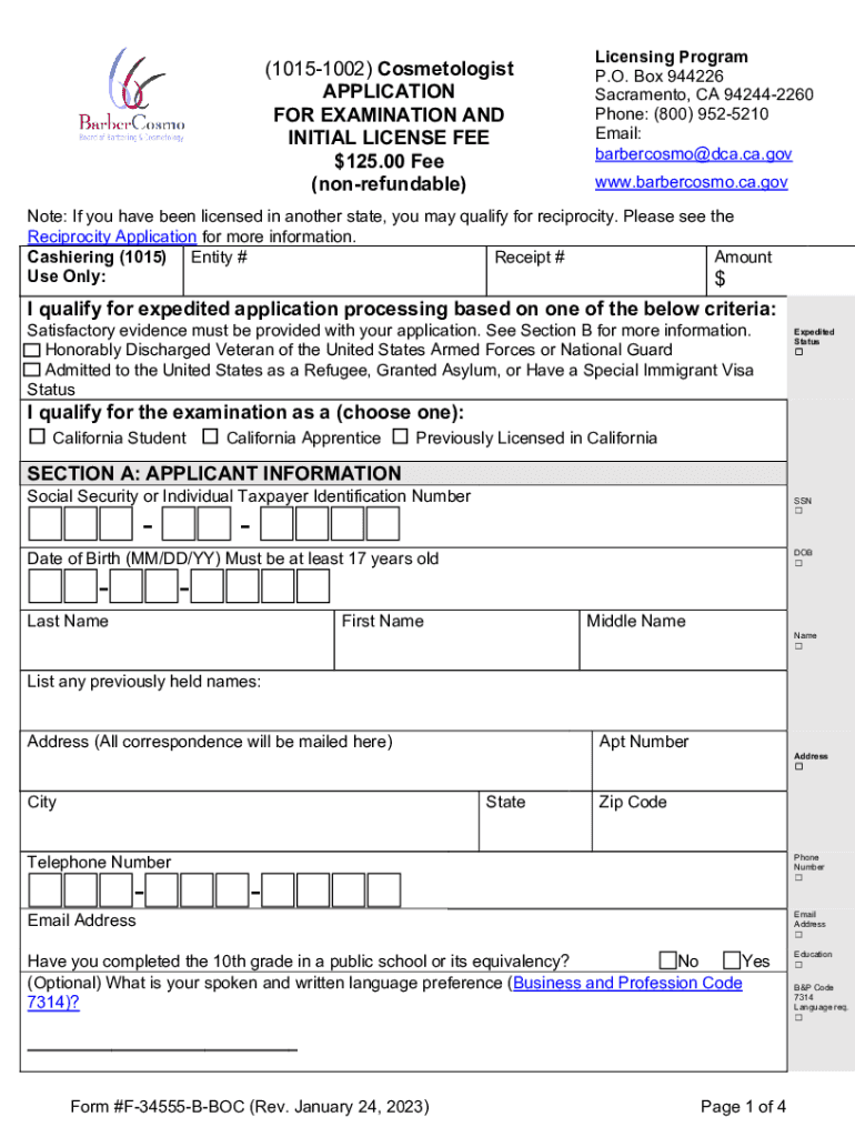 Application for Examination and Initial License Fee  Form