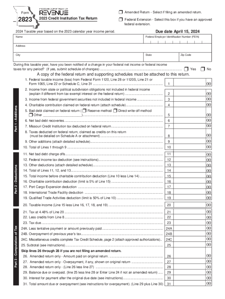 Form 2823 Credit Institution Tax Return