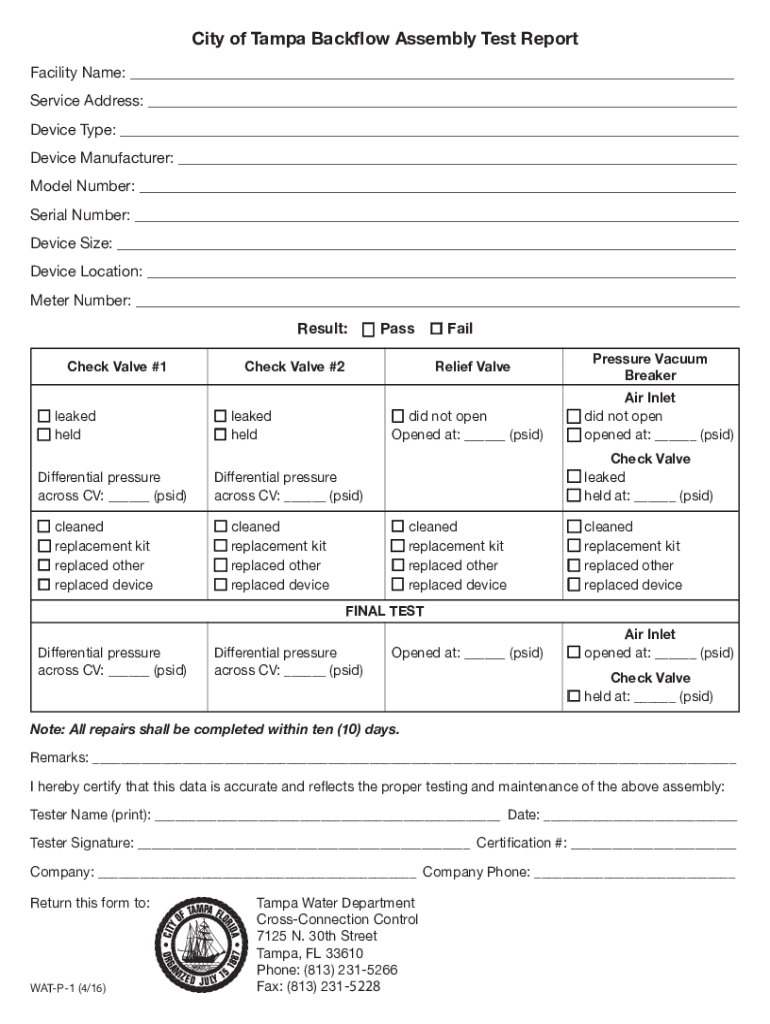 Backflow &amp;amp; Cross Connection Service Testing  Form