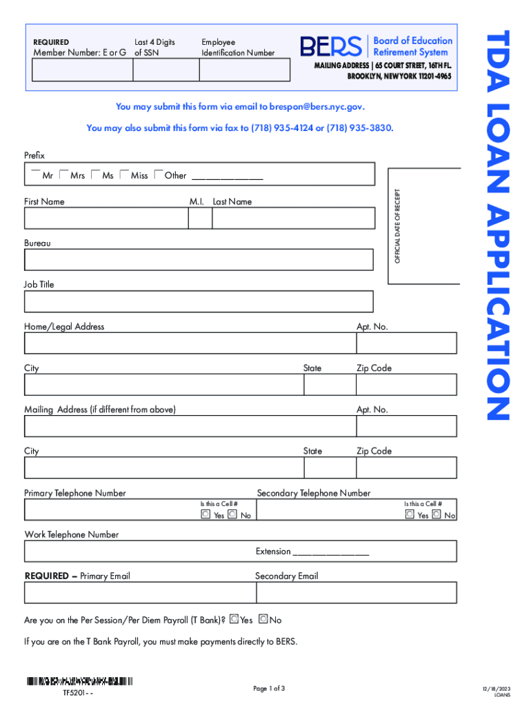 TDA Loan Application Code LO15  Form