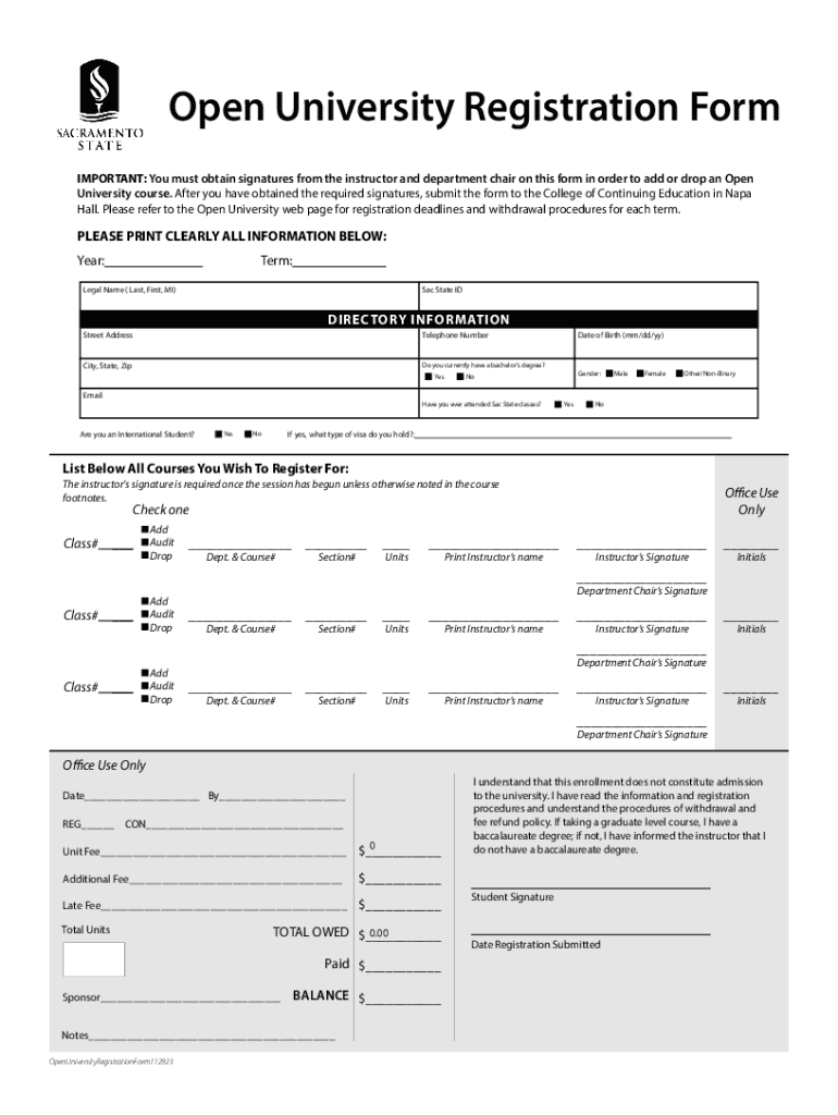 Open University Registration Form Fillable PDF