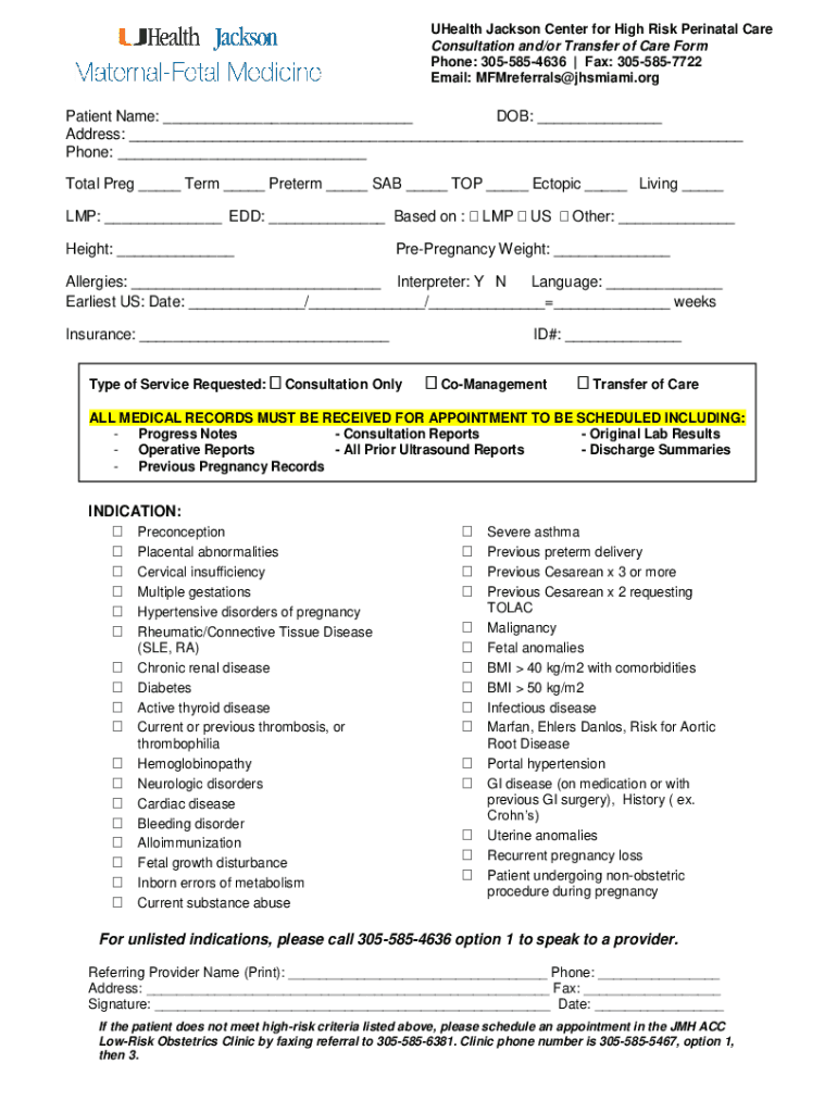 Patient Referrals for High Risk Pregnancies Maternity  Form