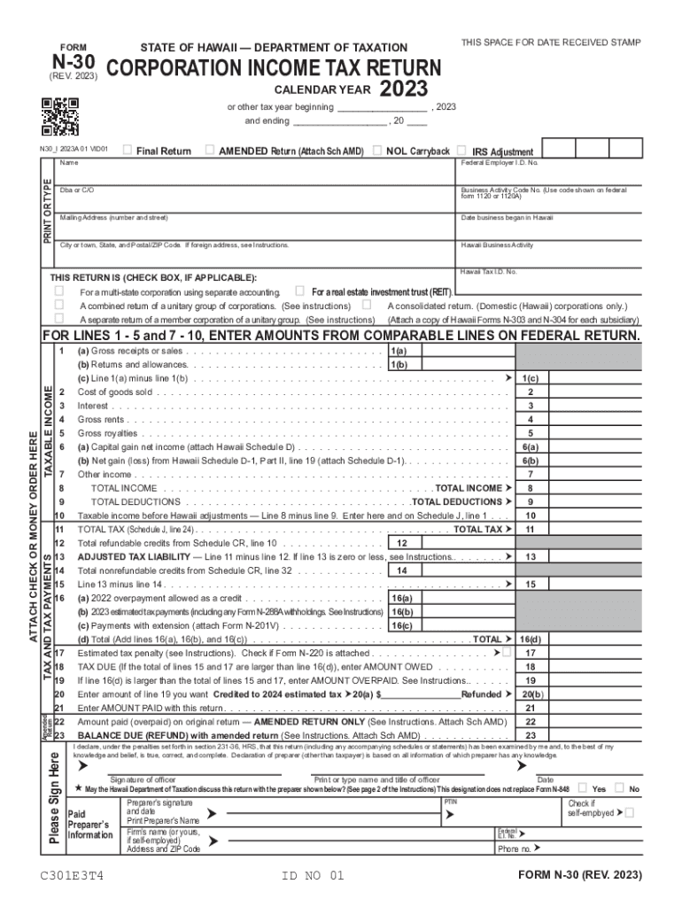  Form N 30, Rev , Corporation Income Tax Return Forms Fillable 2023-2024