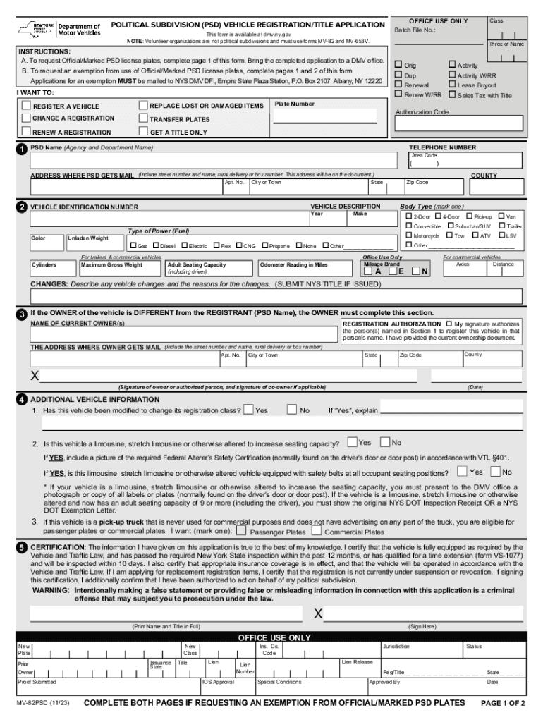  POLITICAL SUBDIVISION PSD VEHICLE REGISTRATIONTITLE APPLICATION 2023-2024