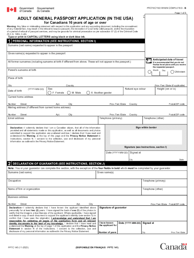  PPTC 140 E Adult General Passport Application in the USA 2023-2024