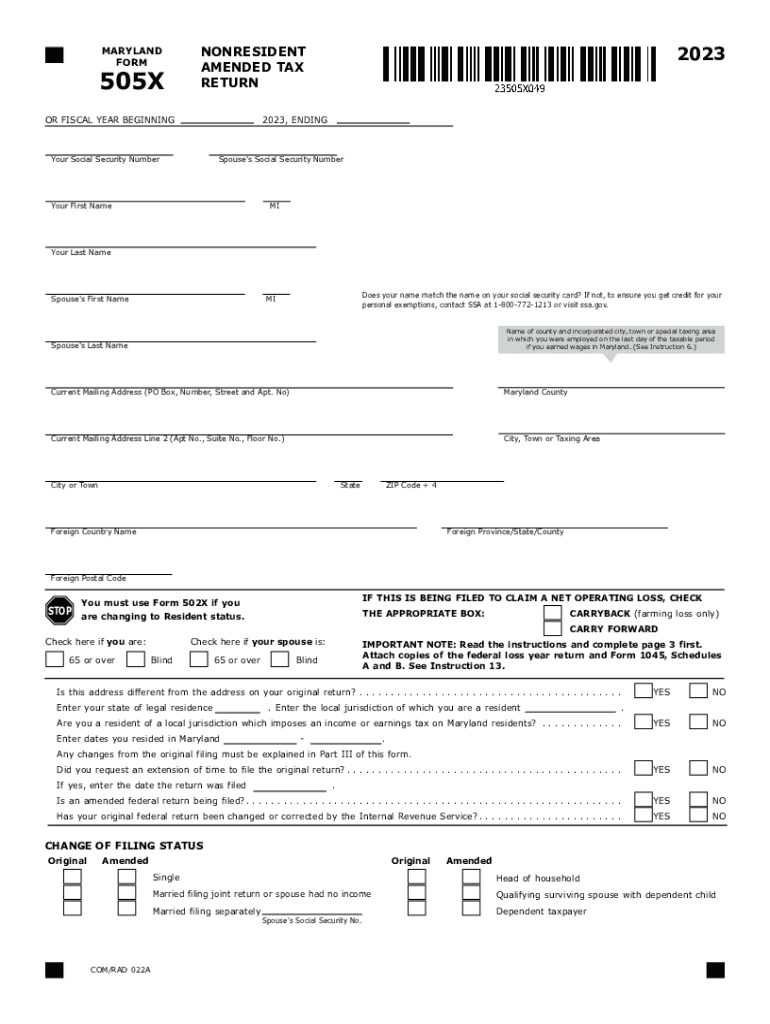  505X Non Resident Amended Tax Return 505X Non Resident Amended Tax Return 2023-2024