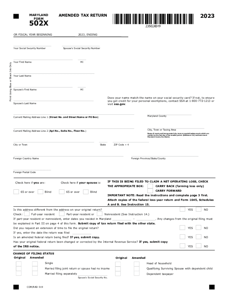  Tax Year 502X Amended Tax Return Tax Year 502X Amended Tax Return 2023-2024