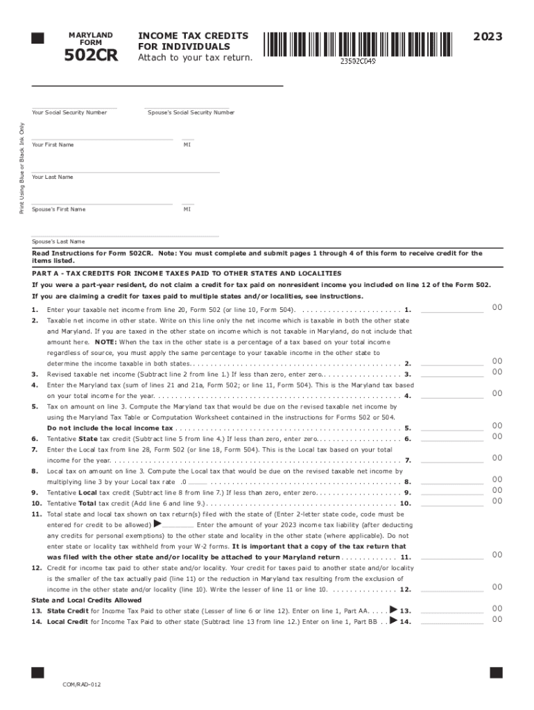  502CR INCOME TAX CREDITS for INDIVIDUALS Tax Year 502CR INCOME TAX CREDITS for INDIVIDUALS 2023-2024