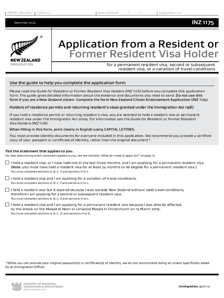  Application from a Resident or Former Resident Visa Holder INZ1175 2023-2024