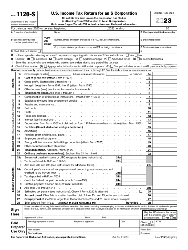  F1120s PDF Form 1120 S U S Income Tax Return for an S 2023-2024