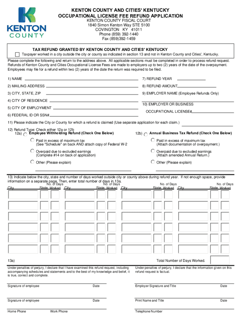  OCCUPATIONAL LICENSE FEE REFUND APPLICATION 2023-2024