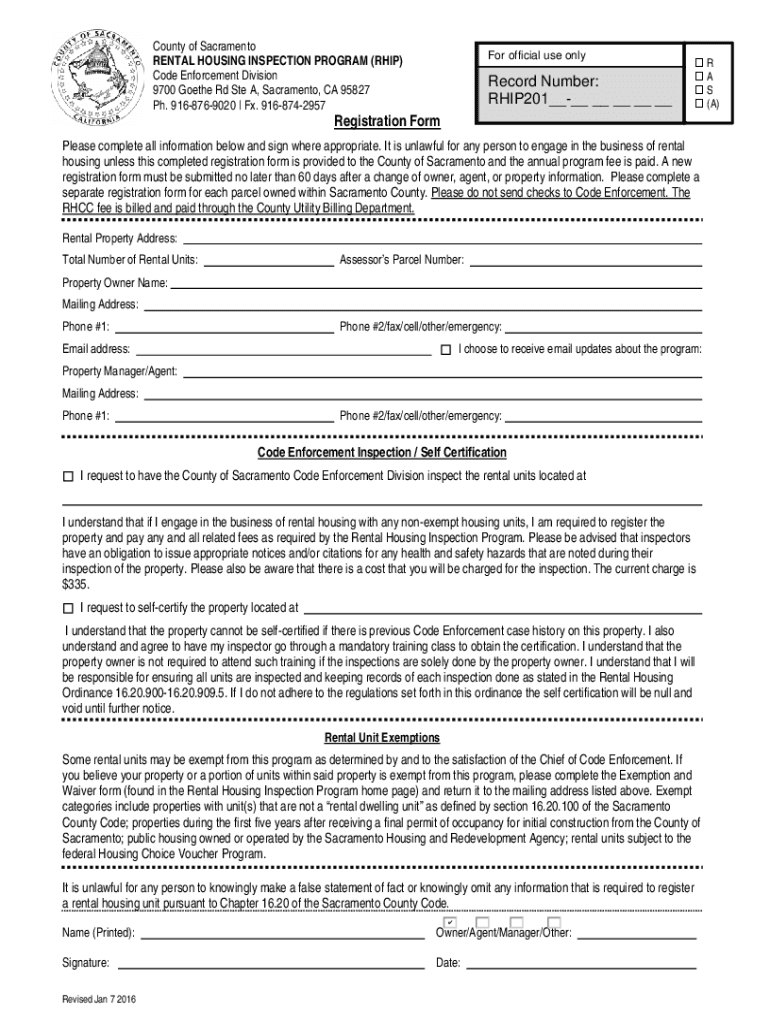  Fillable Online RHIP Registration Form Code Enforcement 2016-2024
