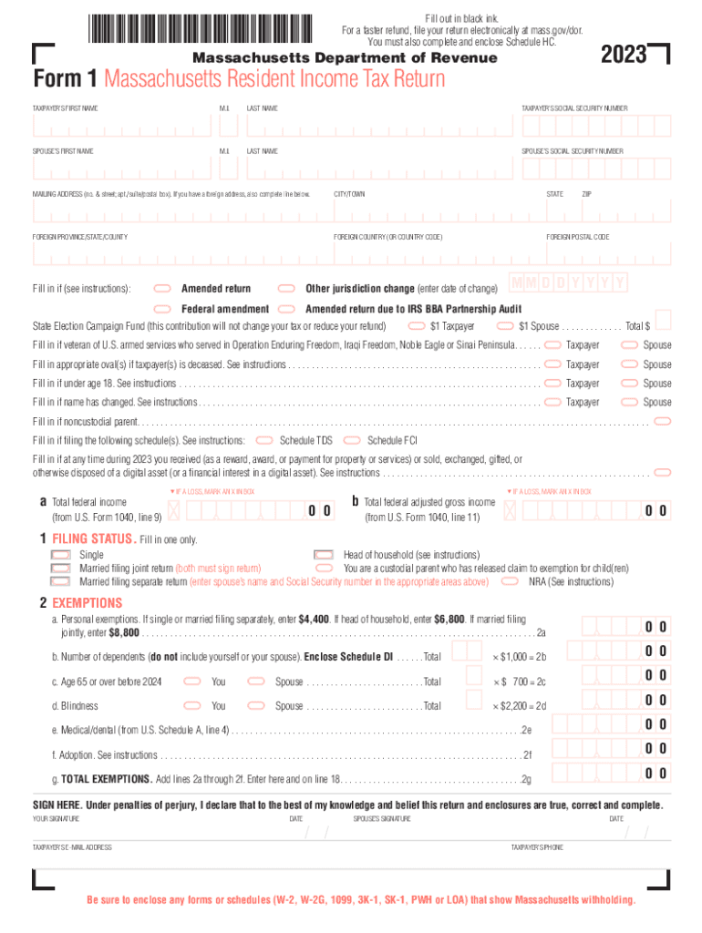  Form 1 Massachusetts Resident Income Tax Return Mass Gov 2023-2024