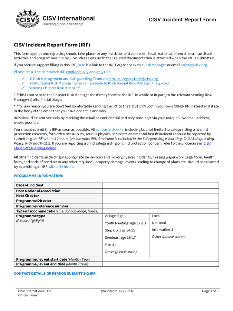  Incident Report Form Cisv Fill Out and Sign Printable PDF 2023-2024