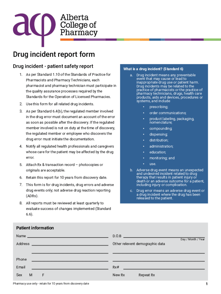  Drug Incident Report Form Drug Incident Patient Sa 2022-2024